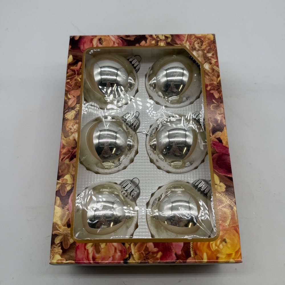 Vintage Krebs Silver Glass Christmas Ball Ornaments Set of 6 Distressed